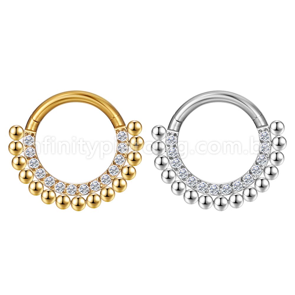 Piercing Argola Aço Cirúrgico Segmento Articulado Indiano Zircônia Cravejada